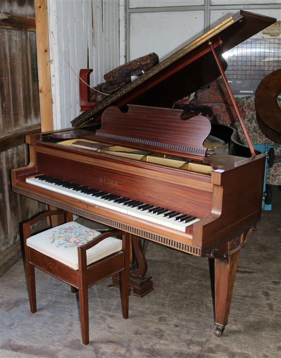 1920s Weber mahogany cased baby grand piano & stool